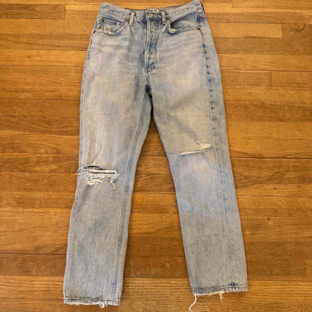 Agolde light wash distressed straight leg jeans pants size 26 (2)
b13
